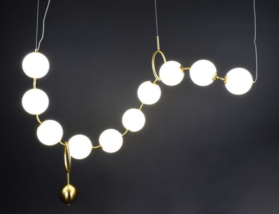 Люстра світлодіодна підвісна LED світильник для квартири на стелю лед 27206 Латунь 30-160х20х150 см. | Зображення 5