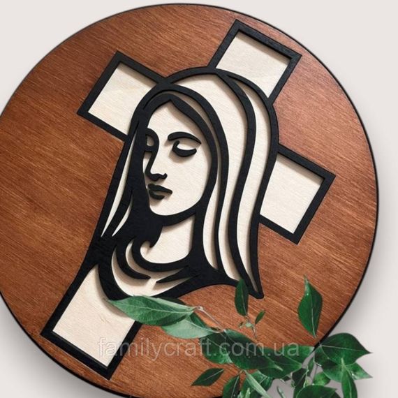 Настінне панно Діва Марія з фанери 35 см – християнський декор на стіну, лазерна різка, релігійна картина | Зображення 1