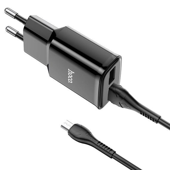 МЗП Hoco C88A Star round 2.4A (2USB-A) + кабель USB to MicroUSB Чорний | Зображення 1