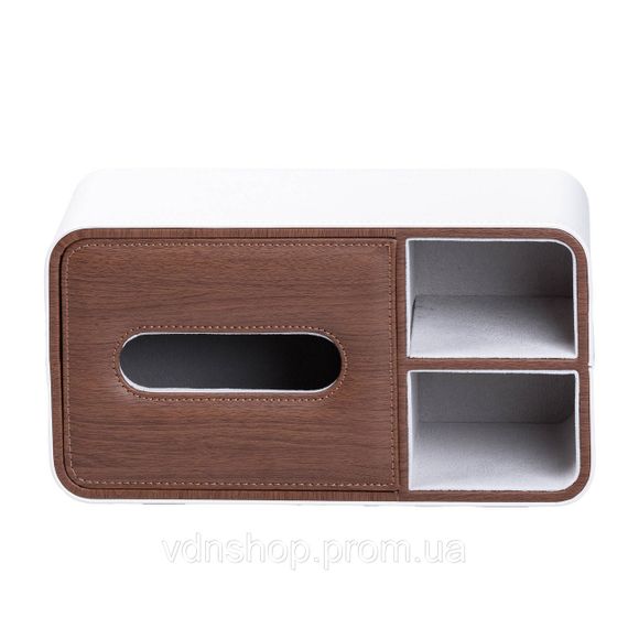 Салфетница-органайзер из эко-кожи 3 отделения 26.5*14*9.5 см Белый с коричневым HP9290 | Зображення 5