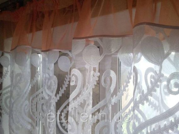 Готова персикова коротка пошита тюль фіранка аркою для кухні, веранди, вітальні, коридору або спальні | Зображення 4