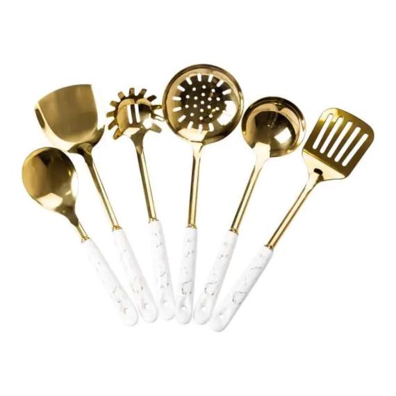 Набор кухонных принадлежностей на подставке 7 предметов кухонные аксессуары на подставке Белый с золотом HP-20-65 | Зображення 2