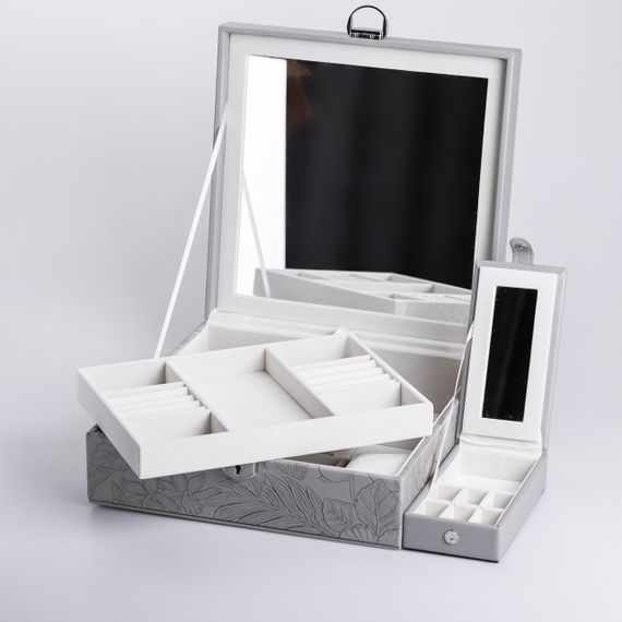 Шкатулка для украшений из эко кожи 2 яруса с замком органайзер для ювелирных изделий | Зображення 4