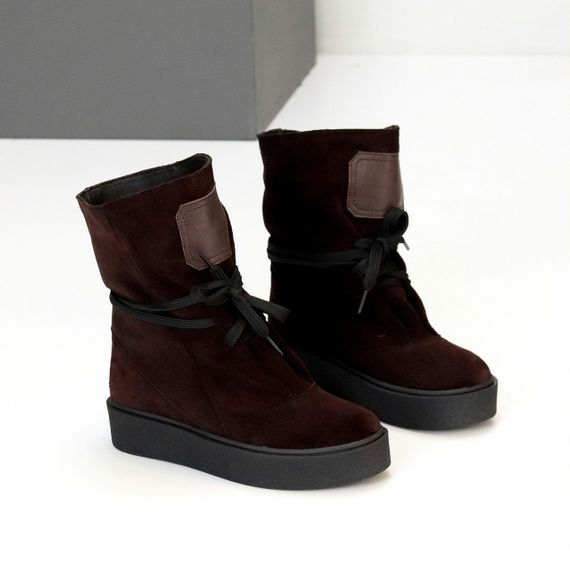 Дизайнерські зимові Шоколадні високі черевики натуральна замша | Зображення 4