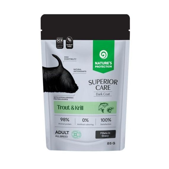 Влажный корм для собак с темной шерстью Nature's Protection Superior Care Dark Coat Trout Krill, 85 гр