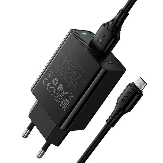 СЗУ Hoco CS92A Leader 18W+QC3.0 (1USB-A) + кабель USB to MicroUSB Black | Зображення 3