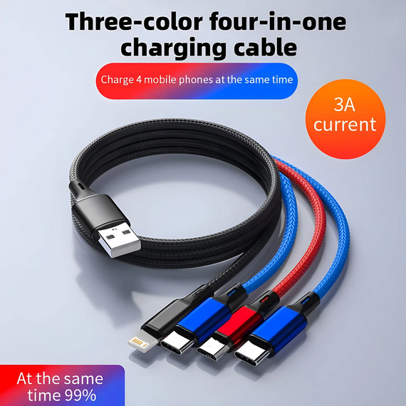4 в 1 USB-кабель для швидкого заряджання та передавання даних 3 A (USB-C, Micro USB, Lightning) | Зображення 2