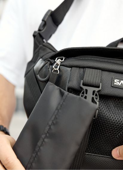 Большая мужская сумка бананка Sambag DynamicDart черная тканевая 38 × 21 × 7 см (80411701m) | Зображення 5