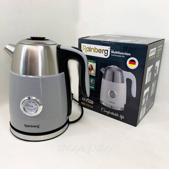 Чайник електричний із датчиком температури Rainberg RB-2314 2200Вт 1.7л Gray | Зображення 4