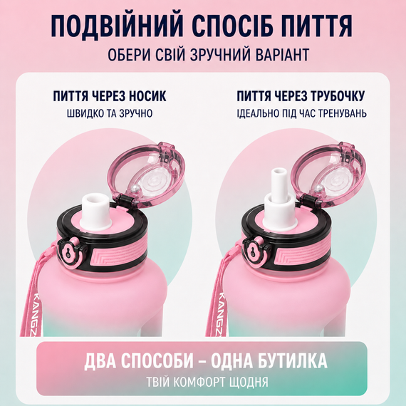 Спортивная бутылка для воды KANGZYUAN 2500 мл (2,5л) Розовый градиент (BPA Free) Tritan | Зображення 5