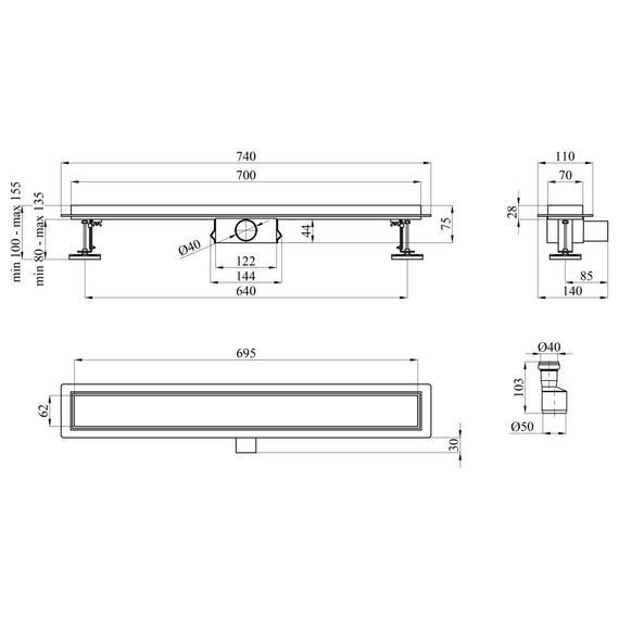 Линейный трап Kroner KRP Eifel F70 Fliese с сухим затвором (CV034173) | Зображення 4