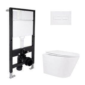Готовое решение Qtap для ванной комнаты: подвесной унитаз Swan Rimless 520x360x320 + комплект инсталляции Standard (линейная