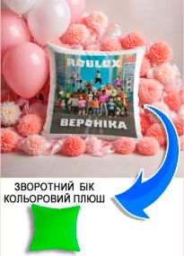 Подушка плюшева Мерч Крафт Дизайн з принтом roblox 2 імя Веронiка салатовий плюш квадратна 33х33 см