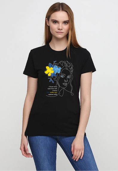 Футболка жіноча чорна з принтом "Жовто-синя мрія", 2XL