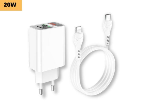 Мережевий зарядний пристрій блок живлення для телефону та планшета XPRO C100A PD20W+QC3.0 Type-C To Type-C білий (33302-01) | Зображення 1