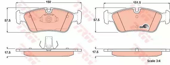 Колодки гальмівні дискові BMW 316i/316i Compact/316i Coupe/316i Touring/318d/318d Compact/318d Tour, TRW (GDB1