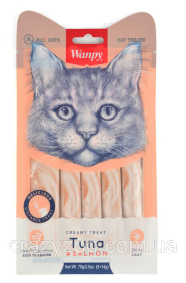Рідкі ласощі для котів Wanpy Creamy Lickable Treats Tuna&Salmon з тунцем і лососем 5x14 г RAC-52 | Зображення 1