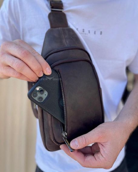 Чоловічий слінг зі шкіри 17х30х6, крейзі хорс для телефону 6349 коричневий | Зображення 3