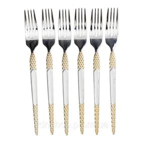 Набор столовых вилок 6 штук вилка из нержавеющей стали 21 см Серебро с золотом HP-20-38
