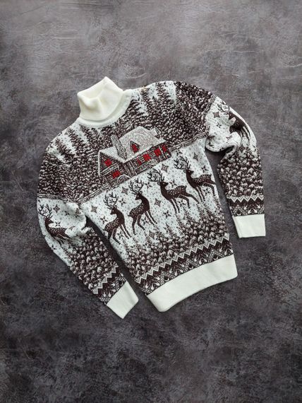 Мужской новогодний свитер Олени домик PA0001 цвет белый, размер XL | Зображення 3