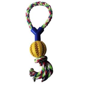 Игрушка мяч на канате для собак Trixie Denta Fun Синяя с желтым