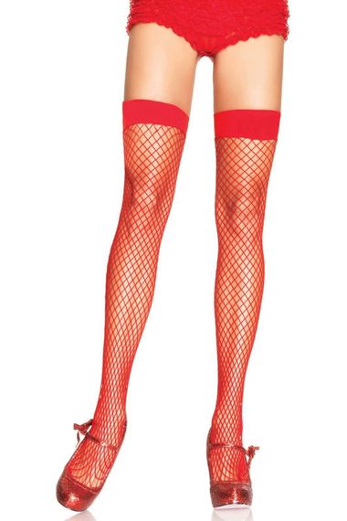 Панчохи у середню сіточку Leg Avenue Fishnet Thigh Highs, Червоний, One Size, ONE SIZE