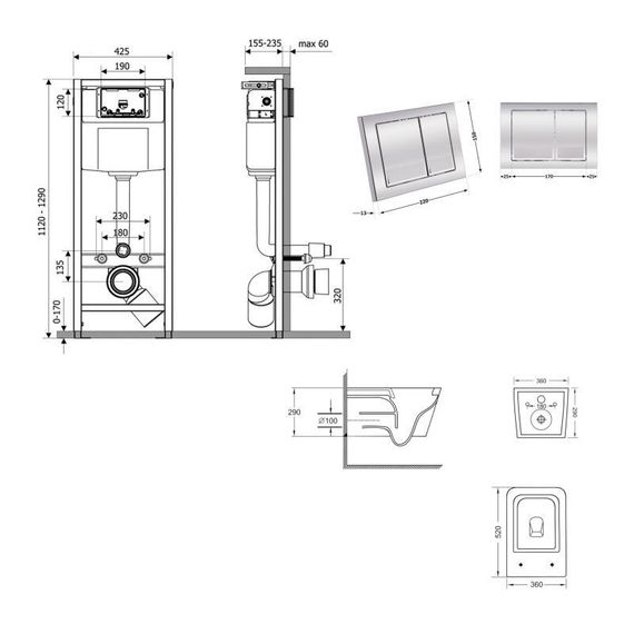 Готовое решение Qtap для ванной комнаты: подвесной унитаз Crow Ultra Quiet 520x360x290 + комплект инсталляции Nest 4 в 1 | Зображення 1
