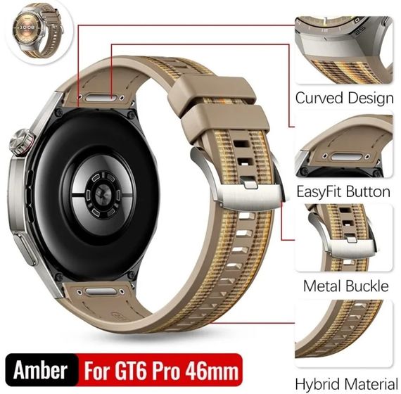 Силіконовий ремінець Primolux Nylon Silicone для смарт-годинника Huawei Watch GT 6 Pro 46mm - Light Brown | Зображення 4
