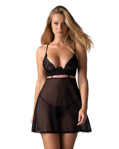 Сорочка бебі-дол Obsessive Nutris babydoll Чорна M/L | Зображення 3