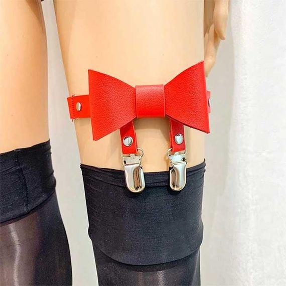 Гартер на 2 ноги с подвязками для чулок и бантиком 2 шт Красный