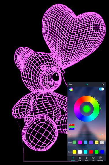 Акриловий світильник-нічник керування з телефона Ведмедик з серцем 3 tty-n000421