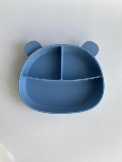 Силіконова секційна тарілка на присосці Ведмедик Темно Блакитний
