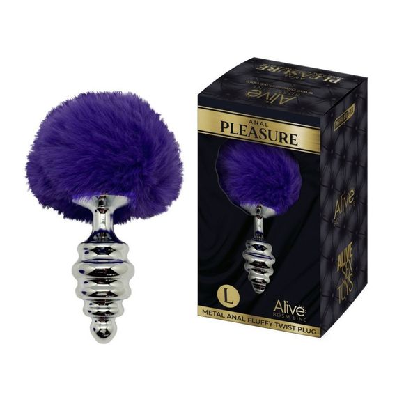Анальна рельєфна пробка Alive Anal Pleasure з темно-фіолетовим хвостом, L sexstyle