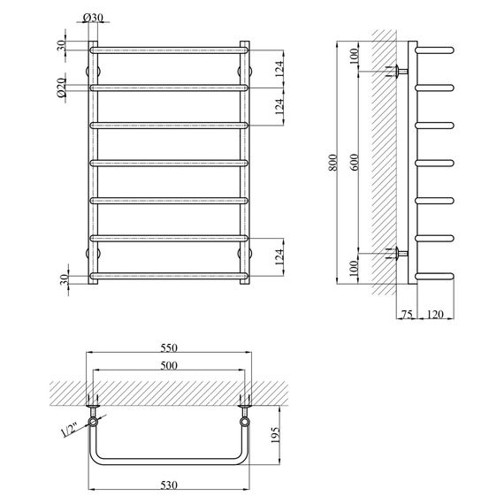 Сушарка для рушників водяна Kroner KRP Stil WT800x500-7 (CV036315) | Зображення 4