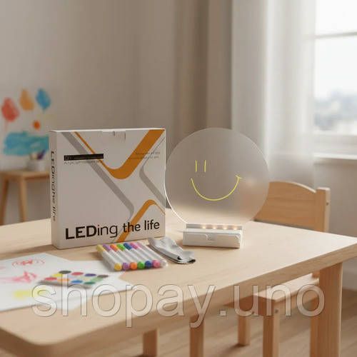 Светодиодный планер-ночник / Планшет для рисования круглый / LED доска для заметок + маркеры | Зображення 1