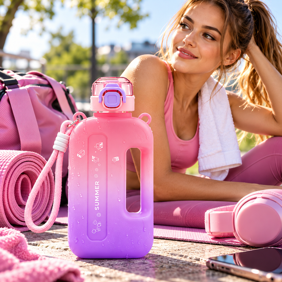Спортивная бутылка для воды SUMMER 750 мл BPA-free, многоразовая пластиковая бутылка с розовым градиентом | Зображення 9