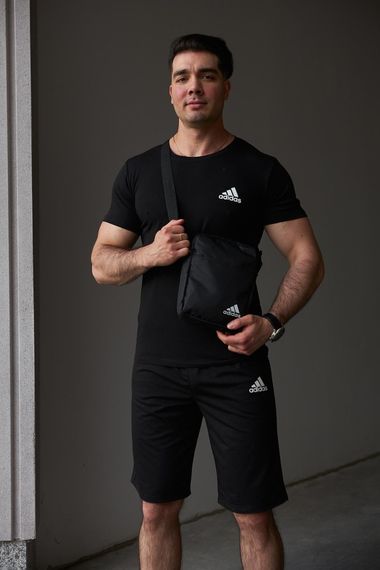 Комплект чоловічий Adidas: футболка чорна + шорти чорні + барсетка чорна (9643259898) | Зображення 2