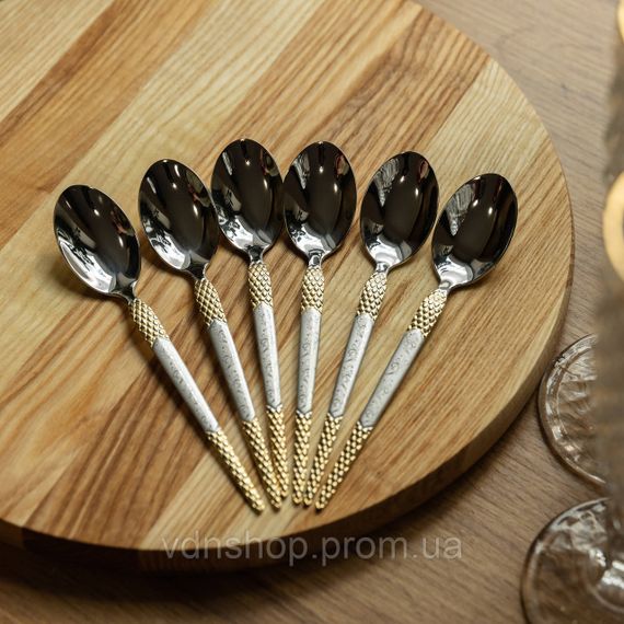Набір столових ложок 6 штук з нержавіючої сталі ложки столові 21 см Срібло з золотом HP-20-37 | Зображення 3