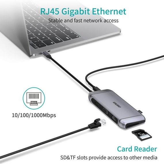 Адаптер Choetech HUB-M15-GY, USB Type-C 9-в-1 | Зображення 6