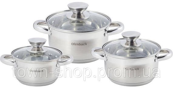 Набор 3 кастрюли Ofenbach Hamburg 1.1л, 1.7л, 2.4л из нержавеющей стали с 5-слойным индукционным дном NB-100002 | Зображення 1