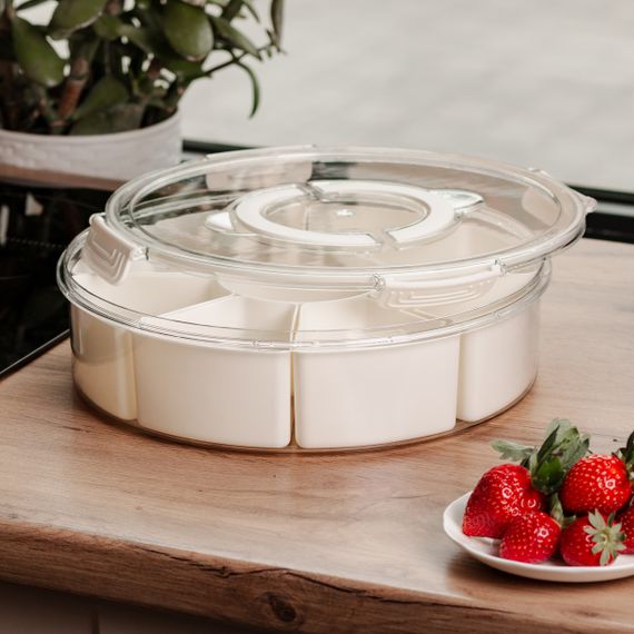 Контейнер для їжі з 9 відсіками пластиковий Ø29 см харчовий контейнер для зберігання їжі 3.5 л Бежевий HP-27-14 | Зображення 3