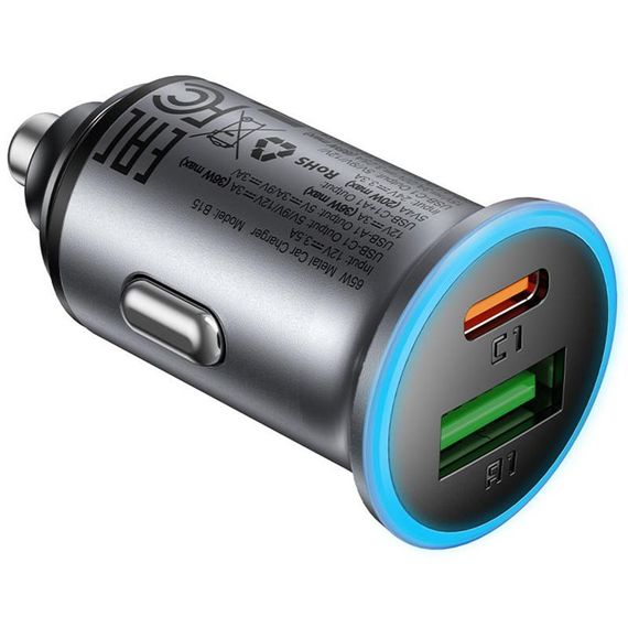 АЗП Acefast B15 PD20W+QC3.0 total 65W (1USB-A/1C) Gray | Зображення 2