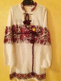 Туніка дитяча в'язана, вибілений льон із вишивкою