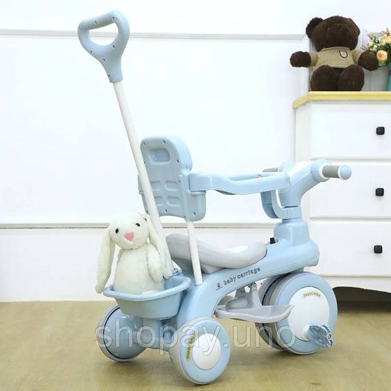 Детский трехколесный велосипед Baby Carriage 588 голубой с родительской ручкой | Зображення 3