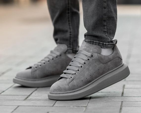 Кросівки замшеві Alexander McQueen Dark Grey / Маквіни замшеві темо сірі з сірою підошвою | Зображення 2
