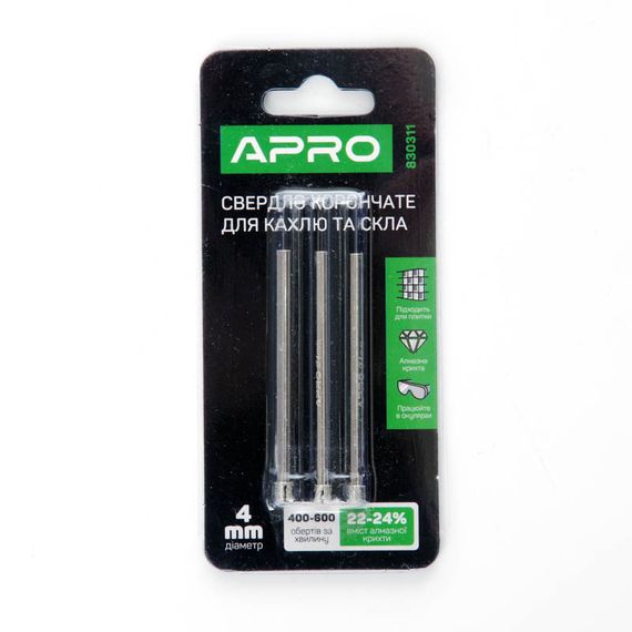 Свердло трубчасте з алмазним напиленням 4 мм (3 шт. у пачці) APRO 8303111 | Зображення 3