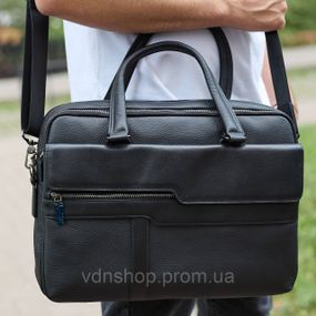 Чоловіча ділова сумка зі шкіри 39х29х10, класичний портфель для ноутбука та офісу, сумочка для студента, чорний