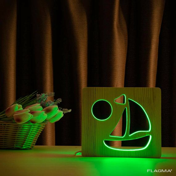 Светильник ночник ArtEco Light из дерева LED "Кораблик" с пультом и регулировкой цвета... | Зображення 4