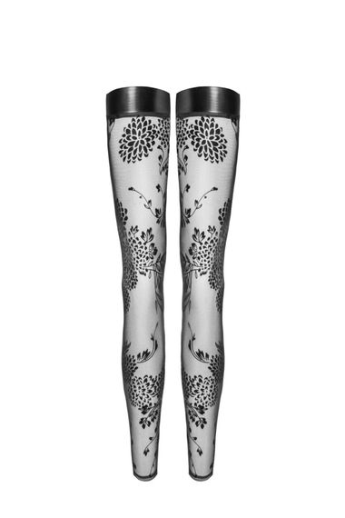 Панчохи без миска Noir Handmade F243 Tulle stockings with patterned flock embroidery, XXL | Зображення 3