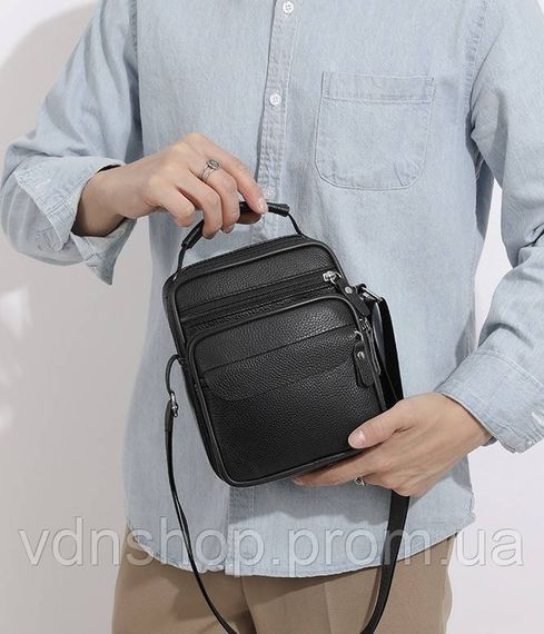 Чоловічі шкіряні сумки планшет 17х21х9, барсетка через плече з ручкою чорна 86802 | Зображення 9